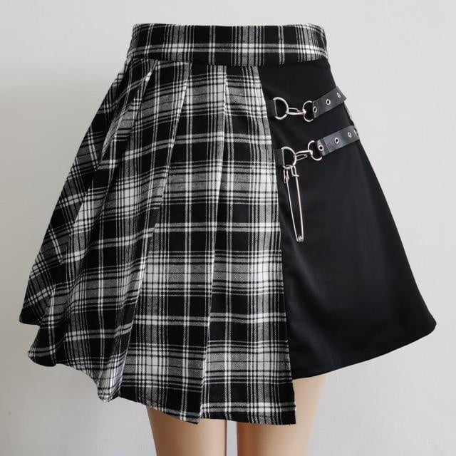 Plaid Strap Pleated Skirt