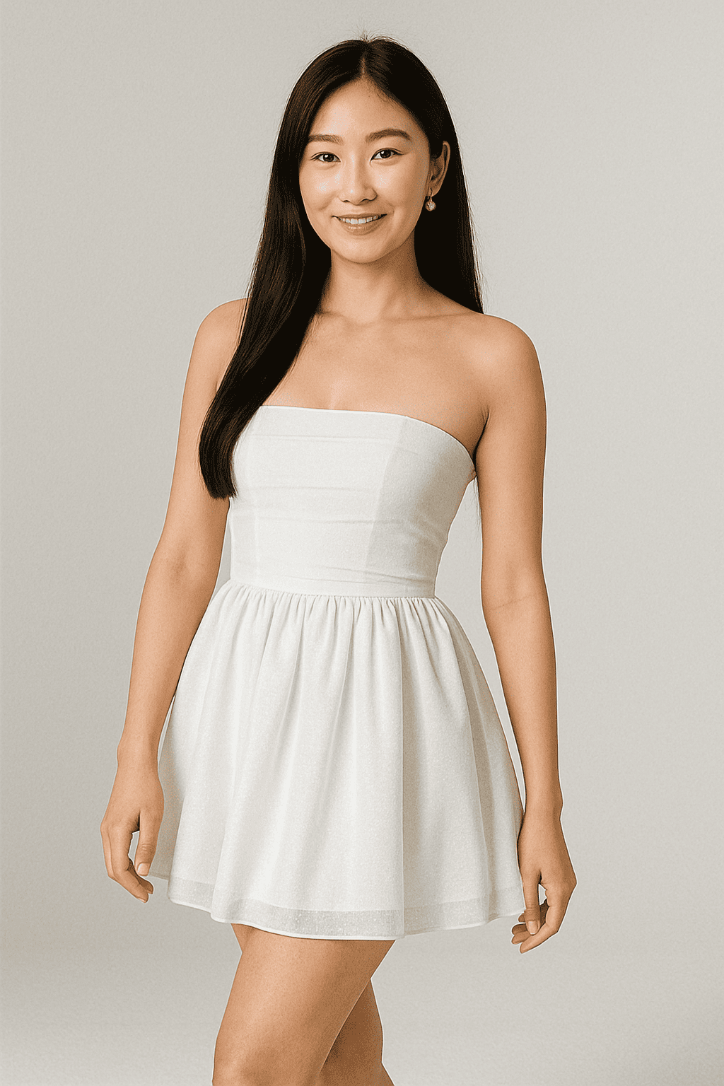 Elegant Strapless Lace Mini Dress – Back Bow Knot