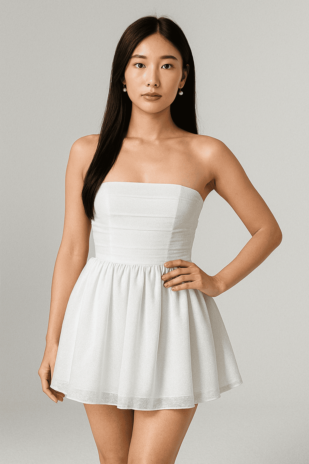 Elegant Strapless Lace Mini Dress – Back Bow Knot