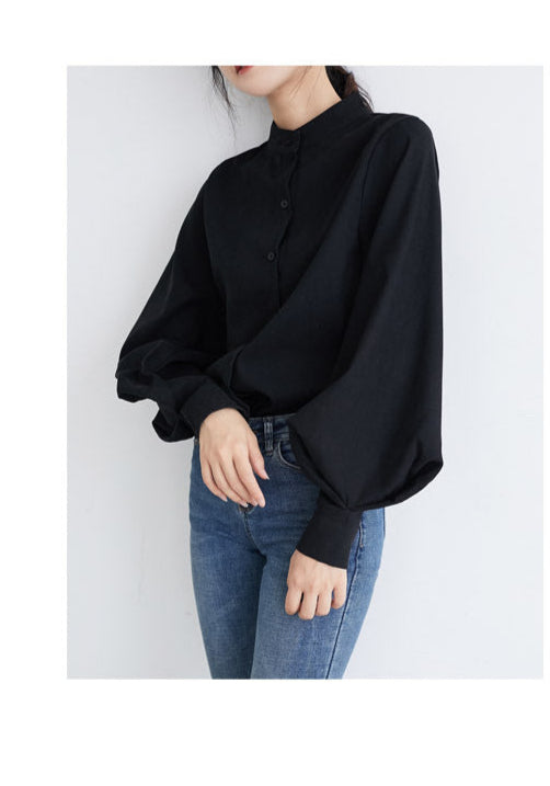 Elegant Cotton Lantern Sleeve Blouse