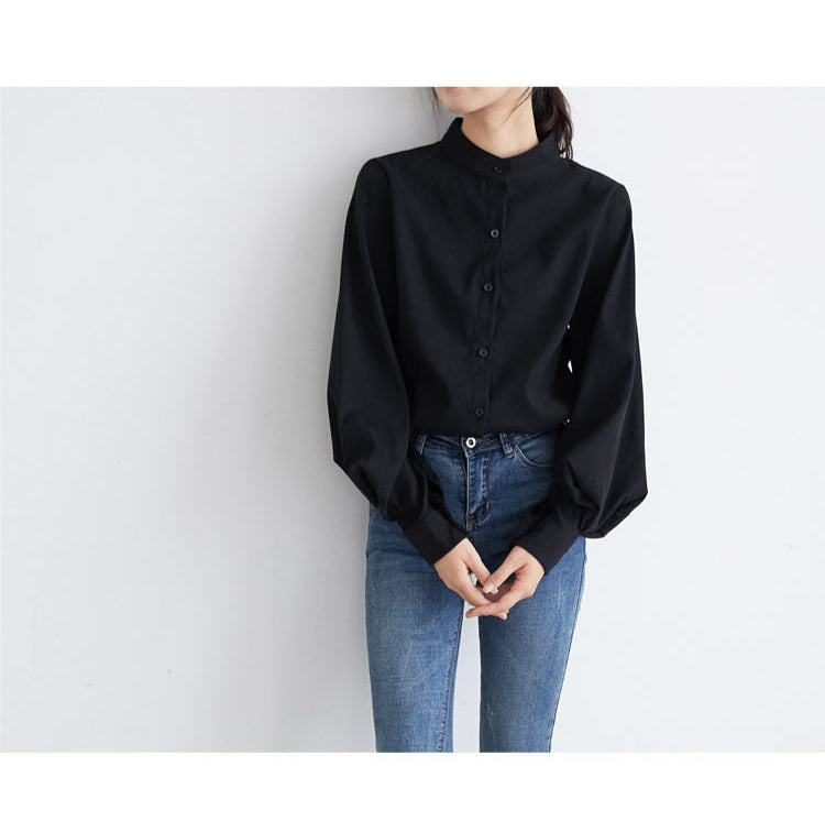Elegant Cotton Lantern Sleeve Blouse