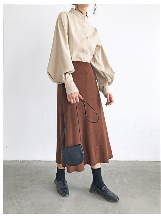 Elegant Cotton Lantern Sleeve Blouse