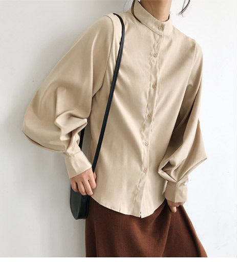 Elegant Cotton Lantern Sleeve Blouse