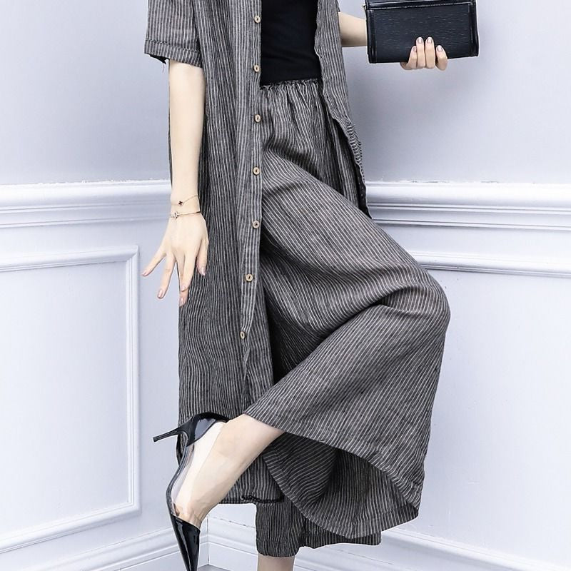 Striped Cardigan & Wide-Leg Pants Set
