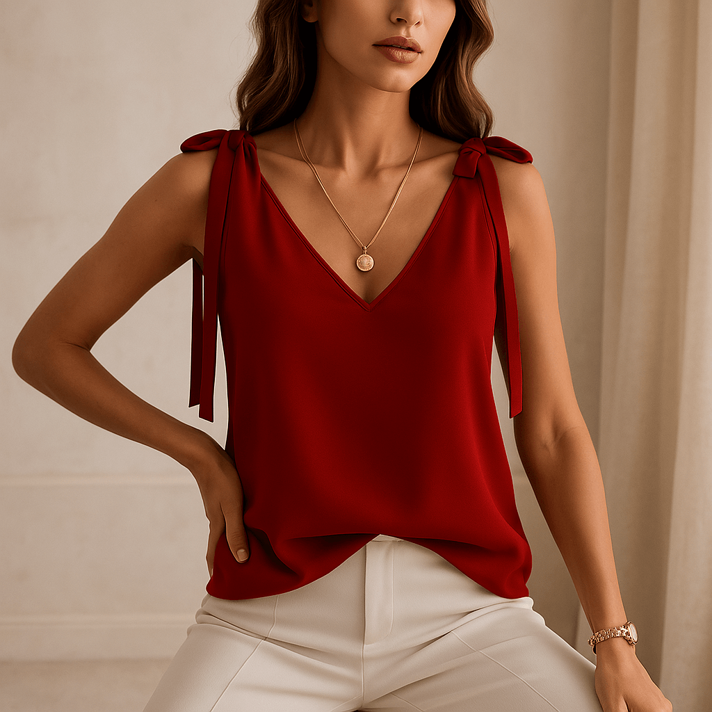 Satin Bow Tie-Up V-Neck Camisole Tops