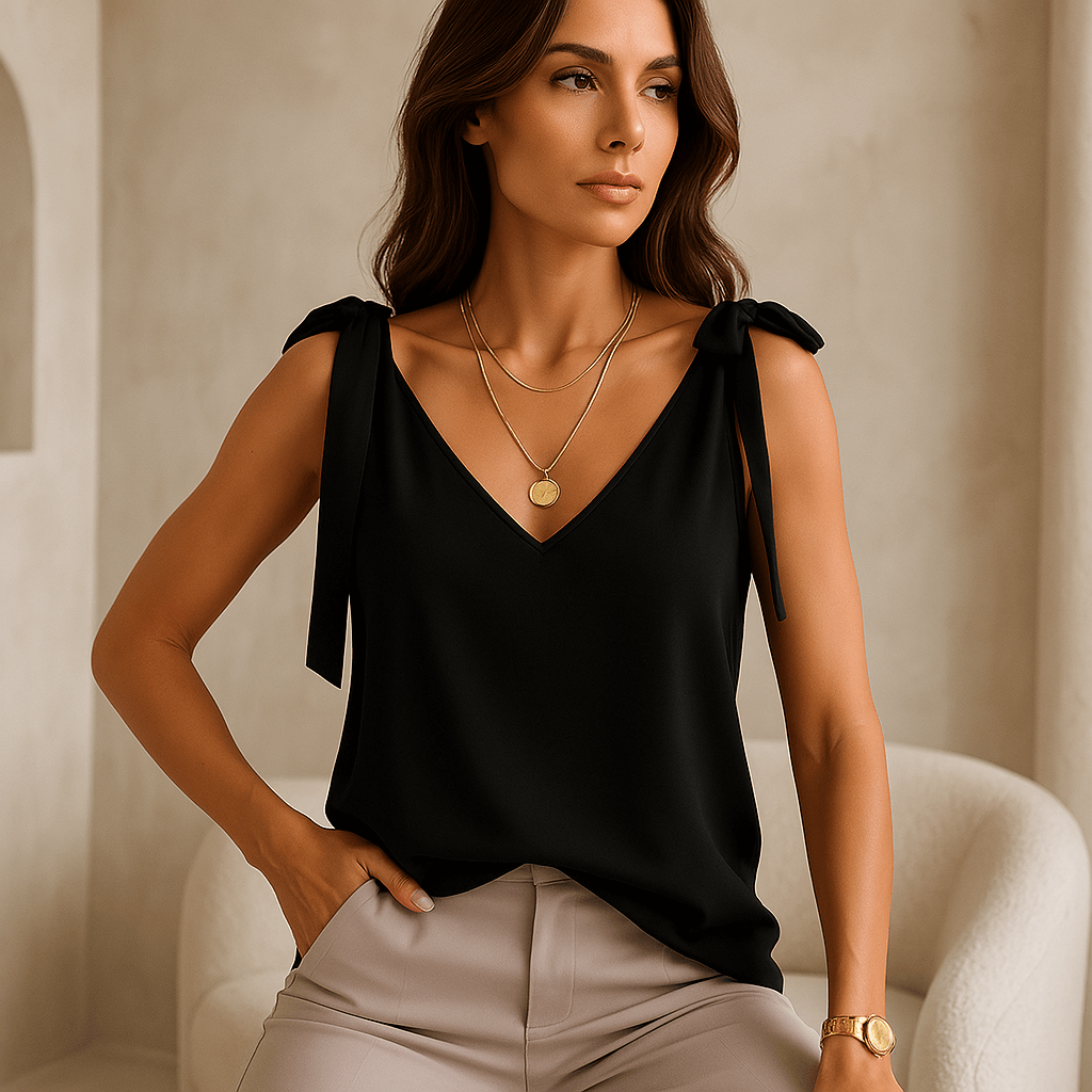Satin Bow Tie-Up V-Neck Camisole Tops