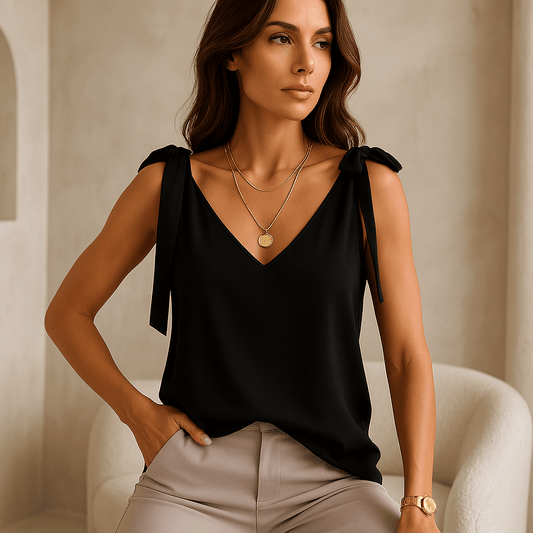 Satin Bow Tie-Up V-Neck Camisole Tops