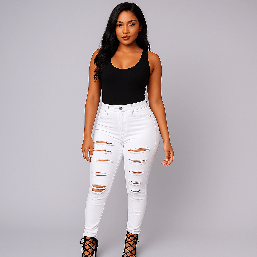 High Waist Pencil Ripped Skinny Jeans