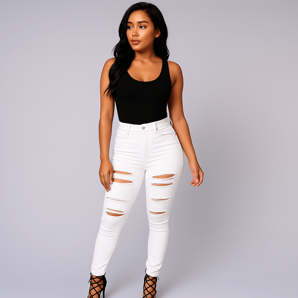 High Waist Pencil Ripped Skinny Jeans