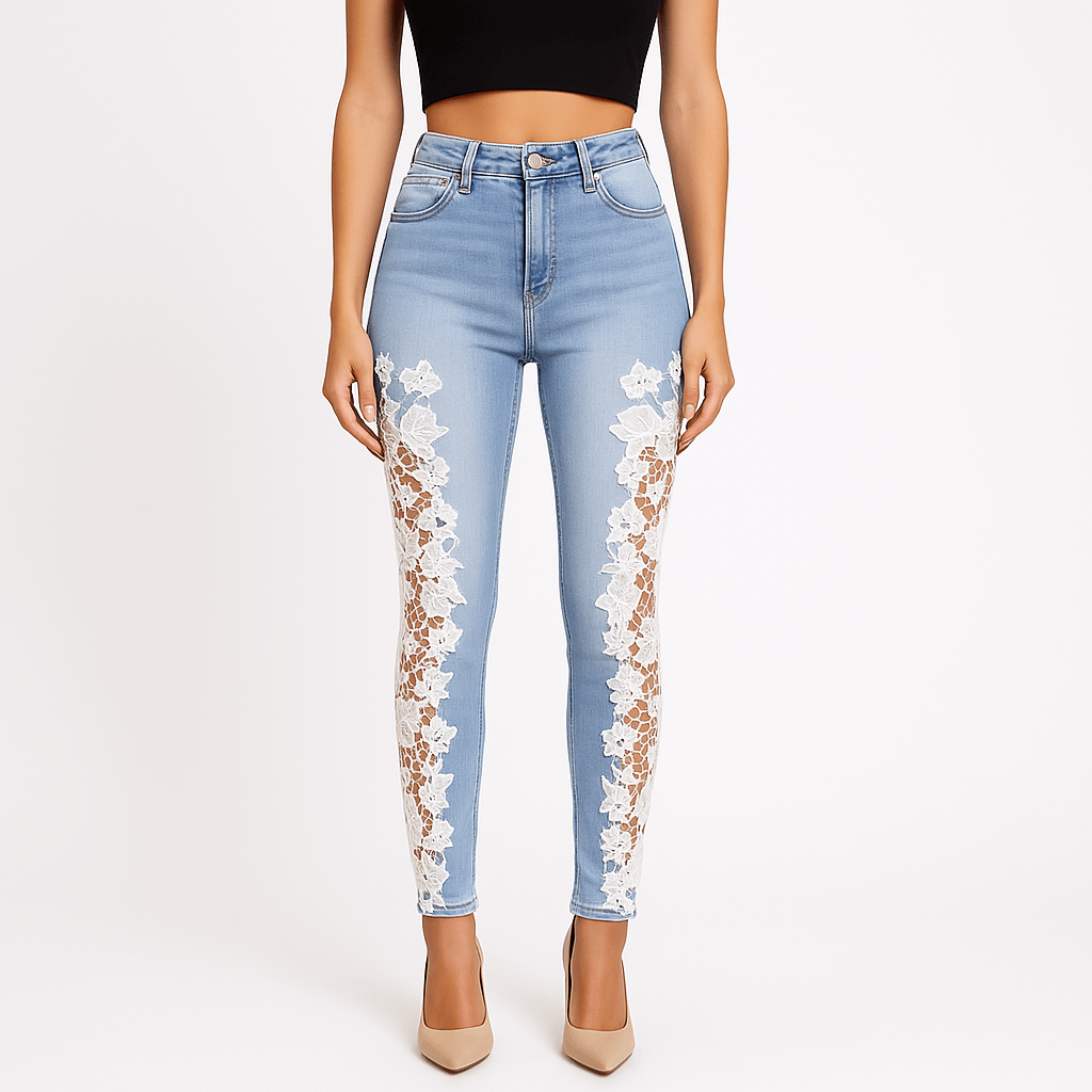 High Waist Lace Panel Jeans