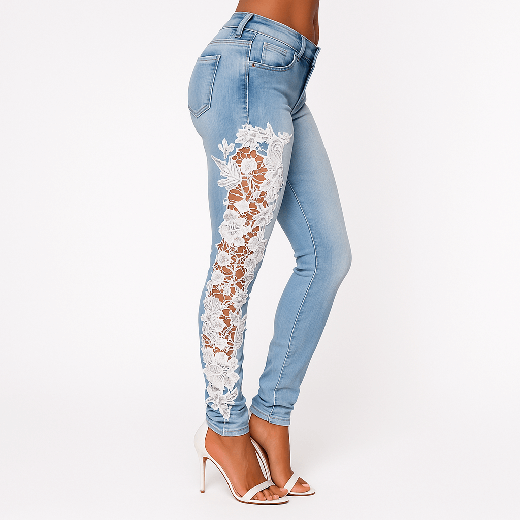High Waist Lace Panel Jeans