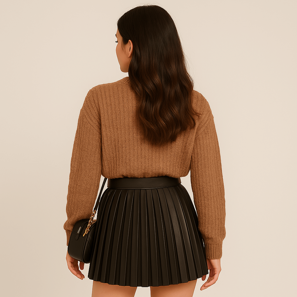 Pleated Knitted Mini Skirt
