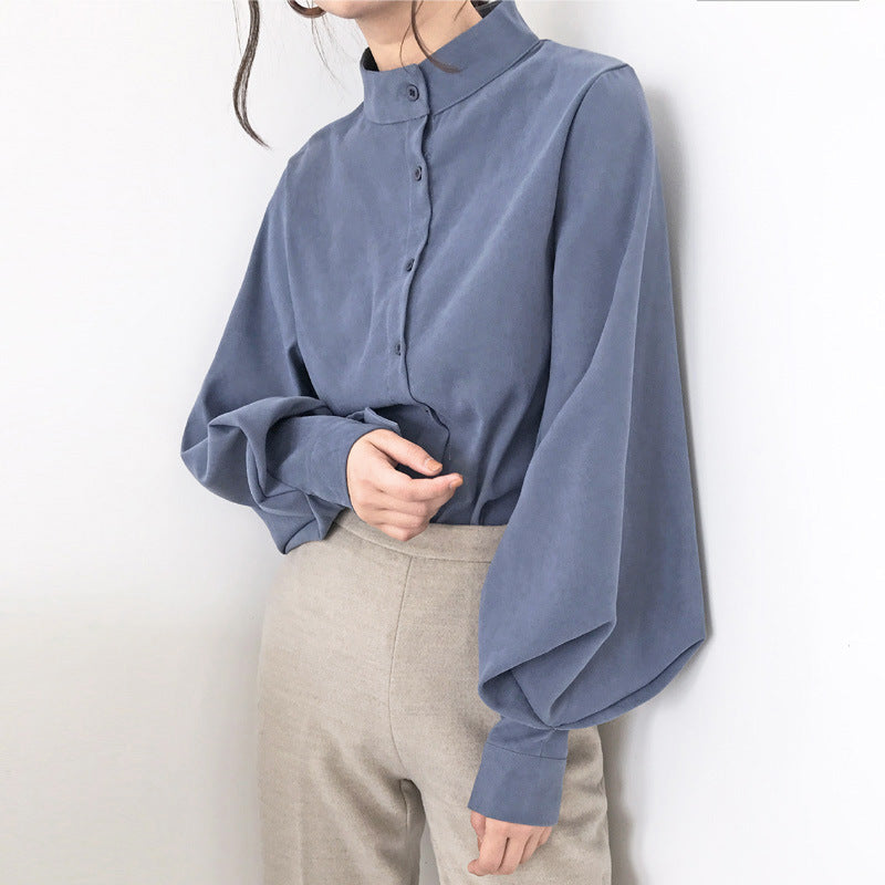 Elegant Cotton Lantern Sleeve Blouse
