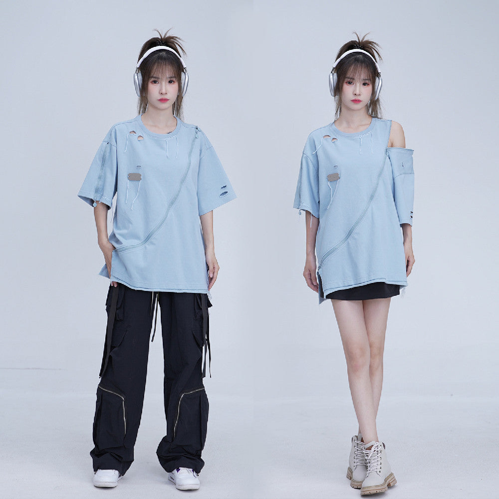 Trendy Cotton T-Shirt with Zipper