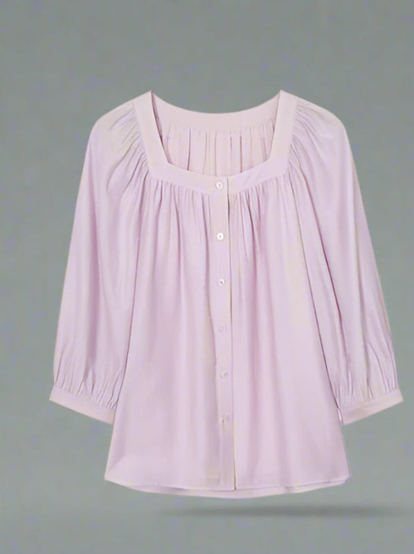 Lantern Sleeve Button-Down Cardigan Blouse