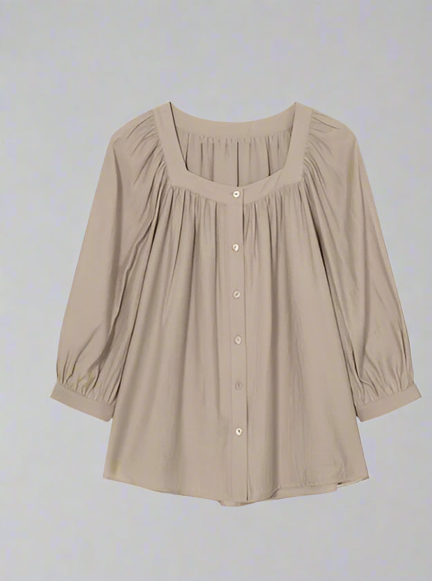 Lantern Sleeve Button-Down Cardigan Blouse