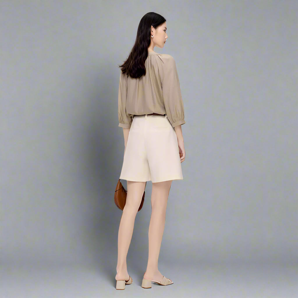 Lantern Sleeve Button-Down Cardigan Blouse