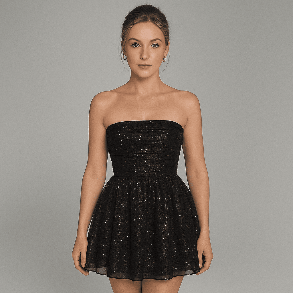 Elegant Strapless Lace Mini Dress – Back Bow Knot