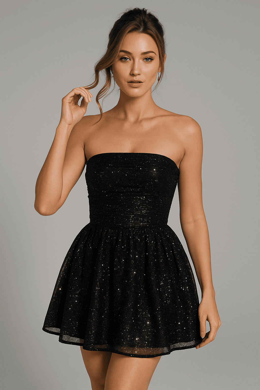Elegant Strapless Lace Mini Dress – Back Bow Knot