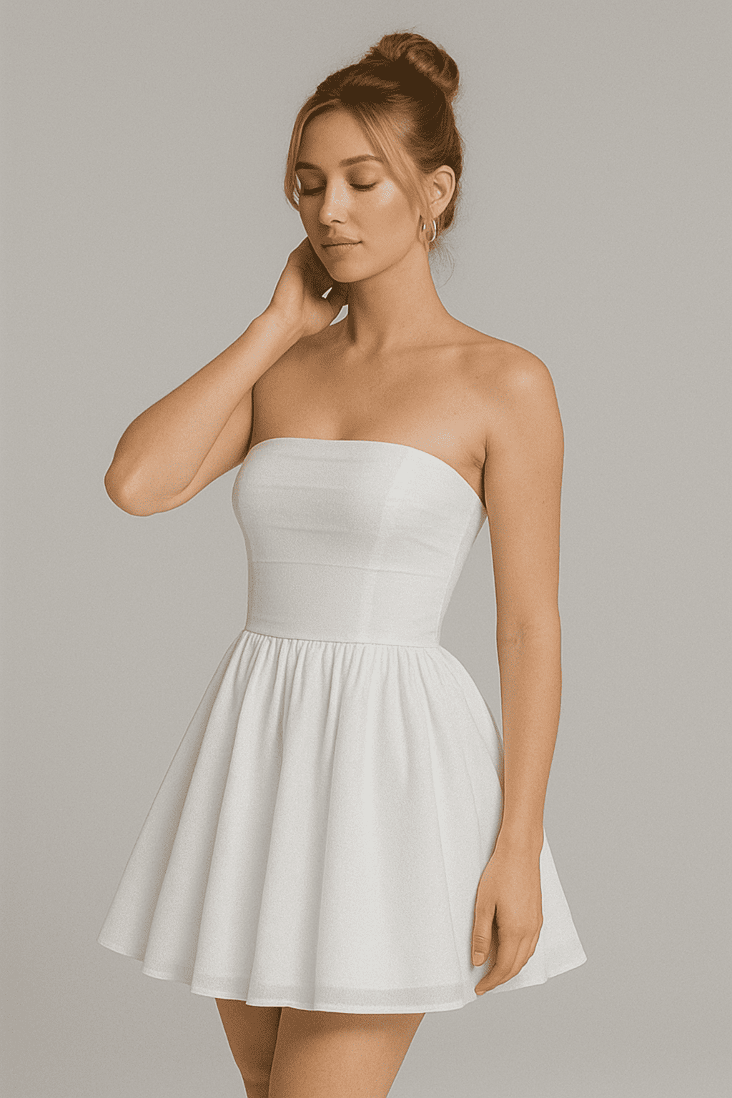 Elegant Strapless Lace Mini Dress – Back Bow Knot