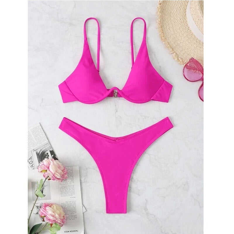 Steel Bracket Solid Color Swimsuit – Elegant & Supportive One-Piece for Women