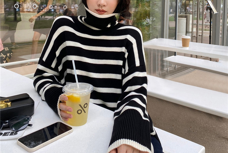 Chic Striped Turtleneck Sweater