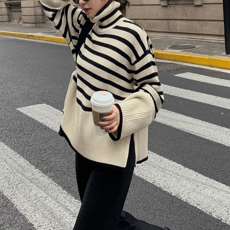 Chic Striped Turtleneck Sweater
