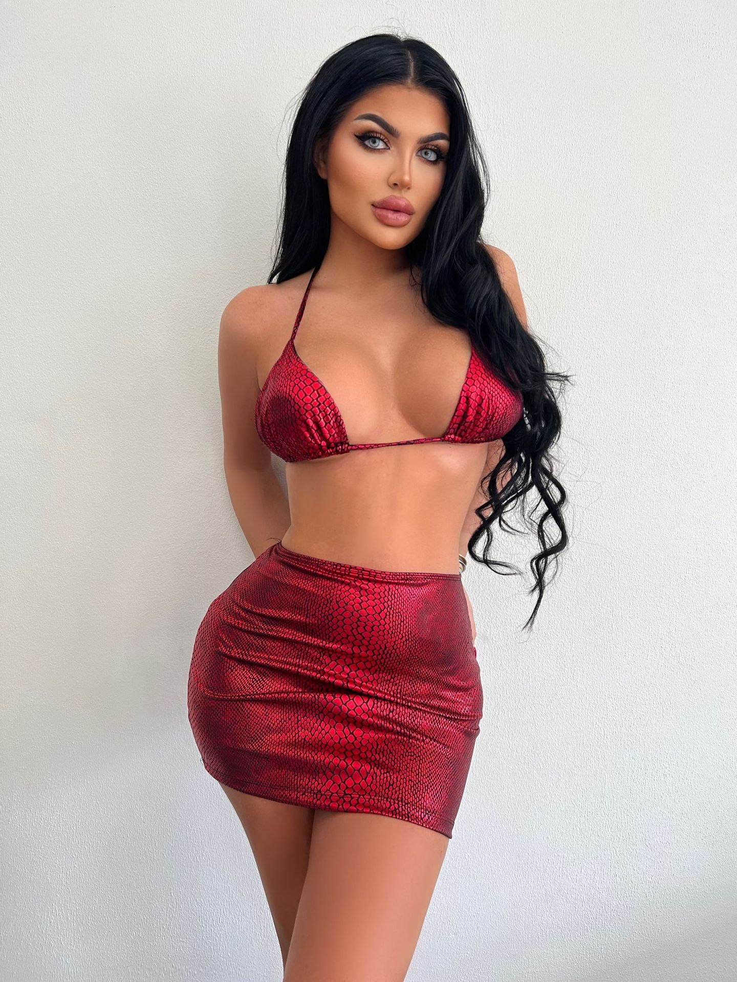 Women's 3-Piece Snake Print Bikini Set with Cover-Up Skirt – Trendy Summer Swimsuit