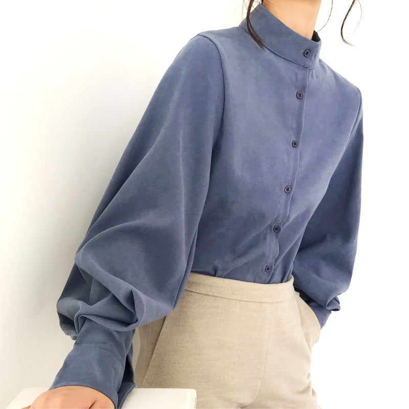 Elegant Cotton Lantern Sleeve Blouse