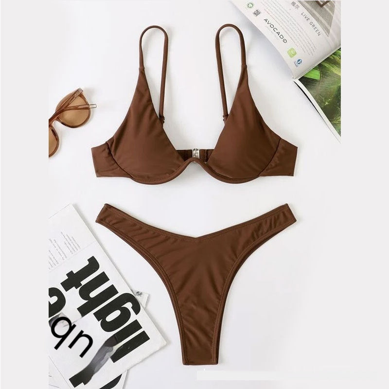 Steel Bracket Solid Color Swimsuit – Elegant & Supportive One-Piece for Women