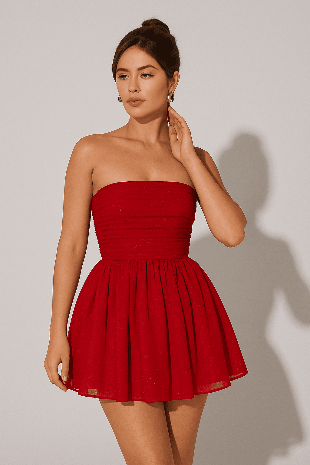 Elegant Strapless Lace Mini Dress – Back Bow Knot