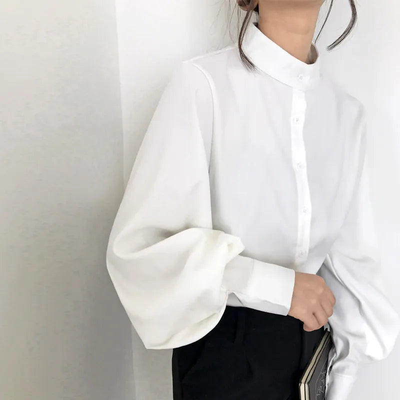 Elegant Cotton Lantern Sleeve Blouse