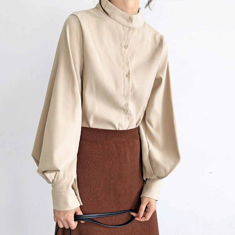 Elegant Cotton Lantern Sleeve Blouse