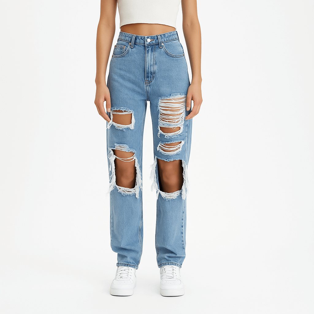 Ripped Straight-Leg Jeans