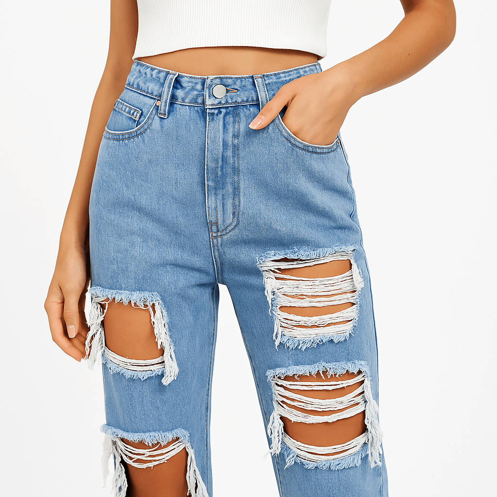 Ripped Straight-Leg Jeans