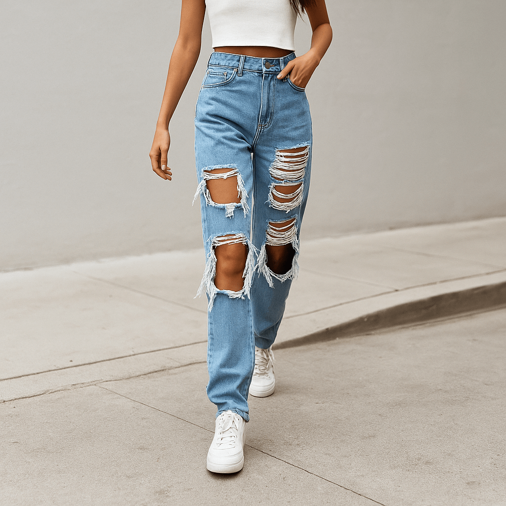 Ripped Straight-Leg Jeans