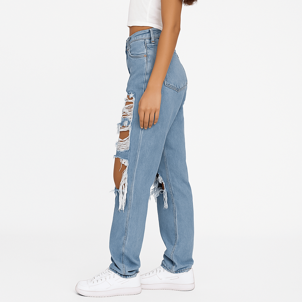Ripped Straight-Leg Jeans