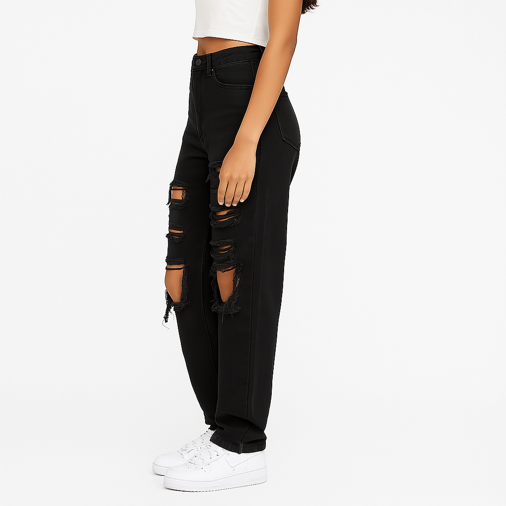 Ripped Straight-Leg Jeans