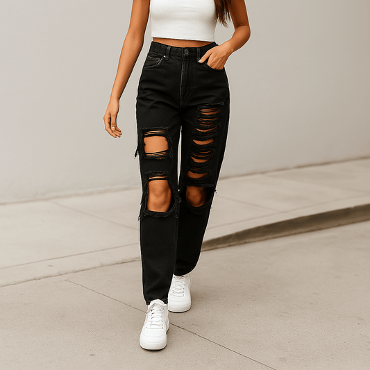 Ripped Straight-Leg Jeans