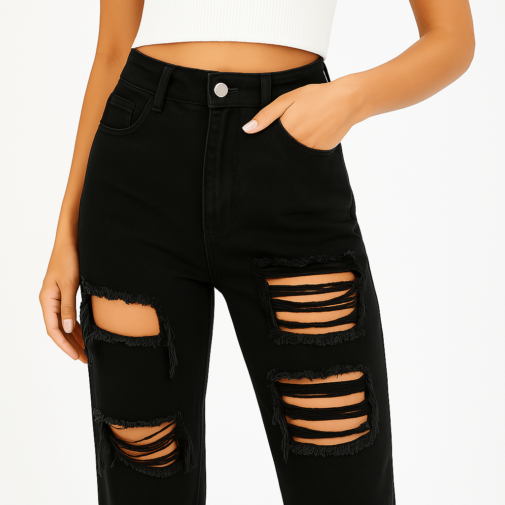 Ripped Straight-Leg Jeans