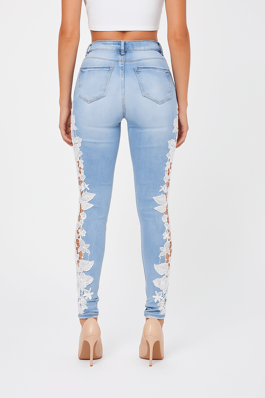 High Waist Lace Panel Jeans