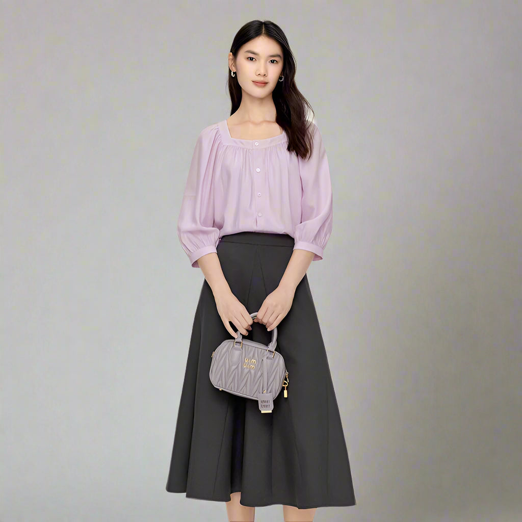 Lantern Sleeve Button-Down Cardigan Blouse