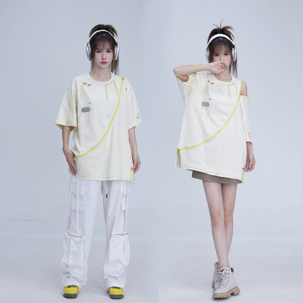 Trendy Cotton T-Shirt with Zipper