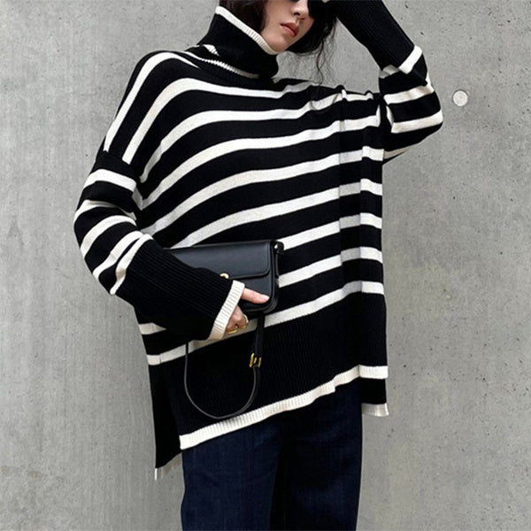 Chic Striped Turtleneck Sweater
