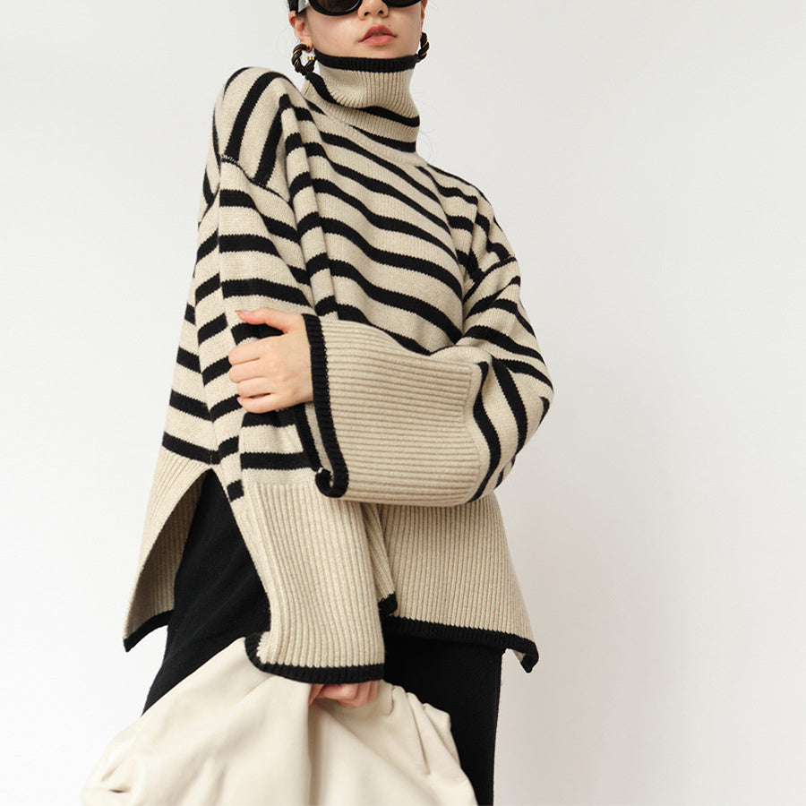 Chic Striped Turtleneck Sweater
