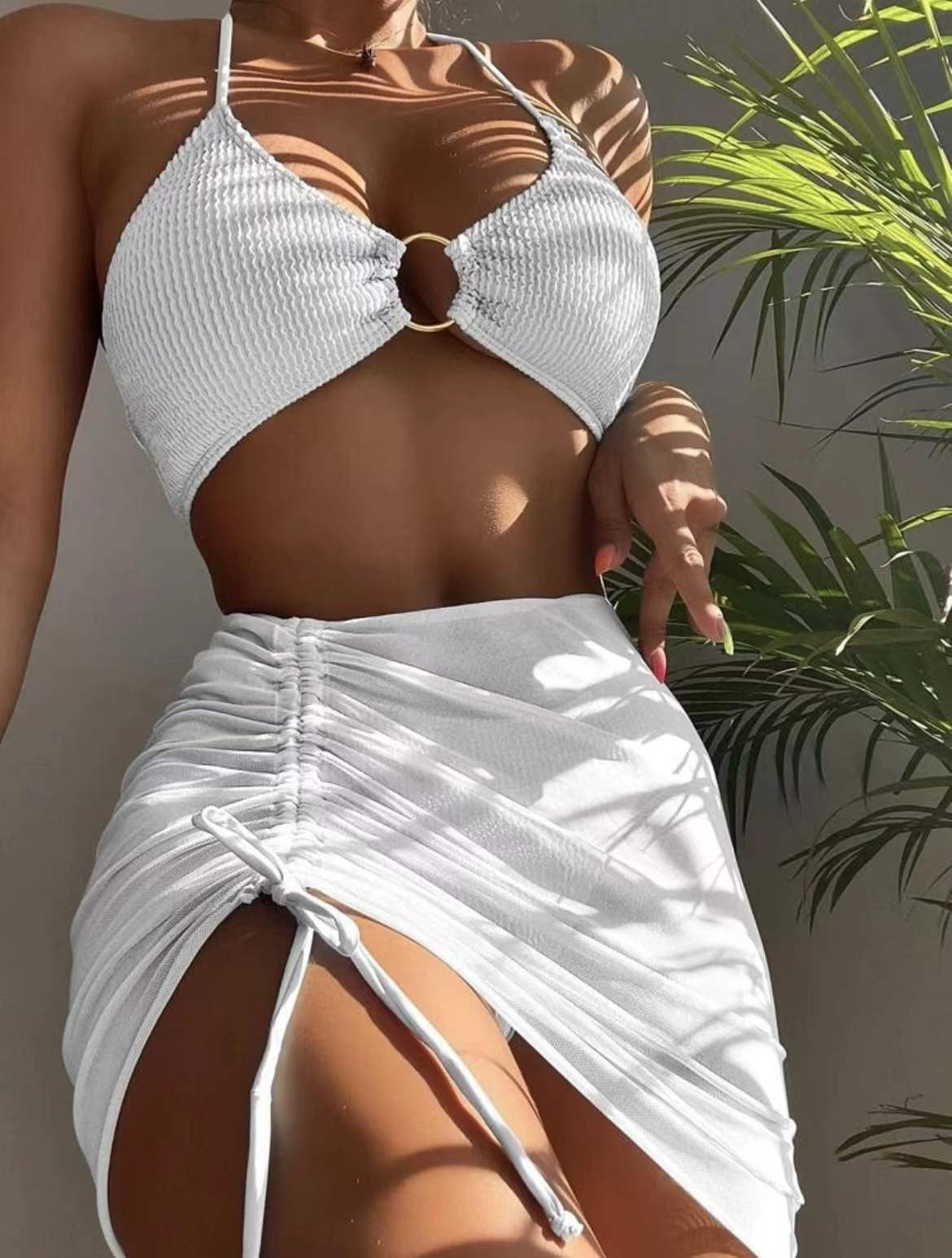 3-Piece Halter Bikini Set – Sexy Summer Swimsuit with Cover-Up for Women