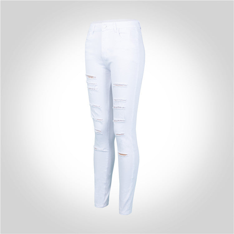 High Waist Pencil Ripped Skinny Jeans