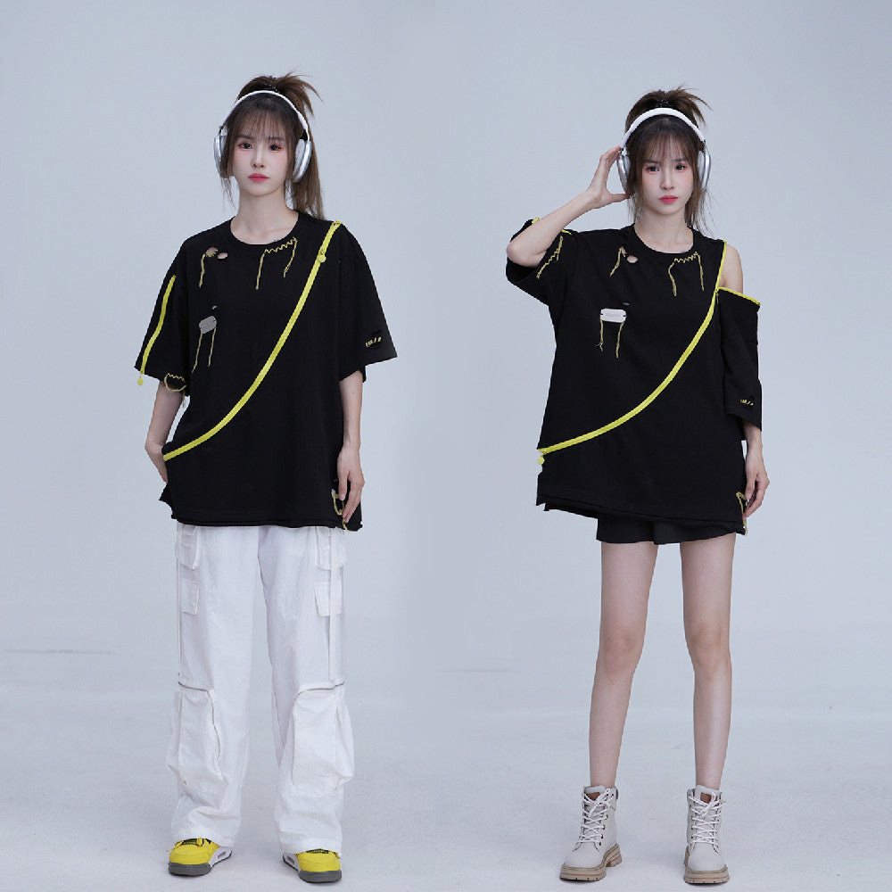Trendy Cotton T-Shirt with Zipper