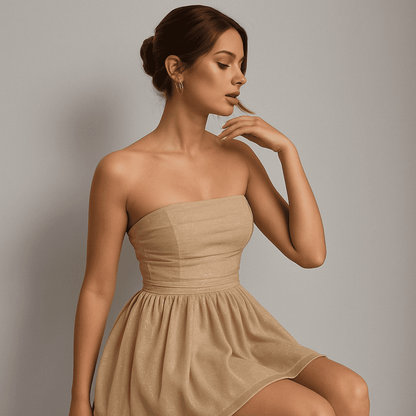 Elegant Strapless Lace Mini Dress – Back Bow Knot