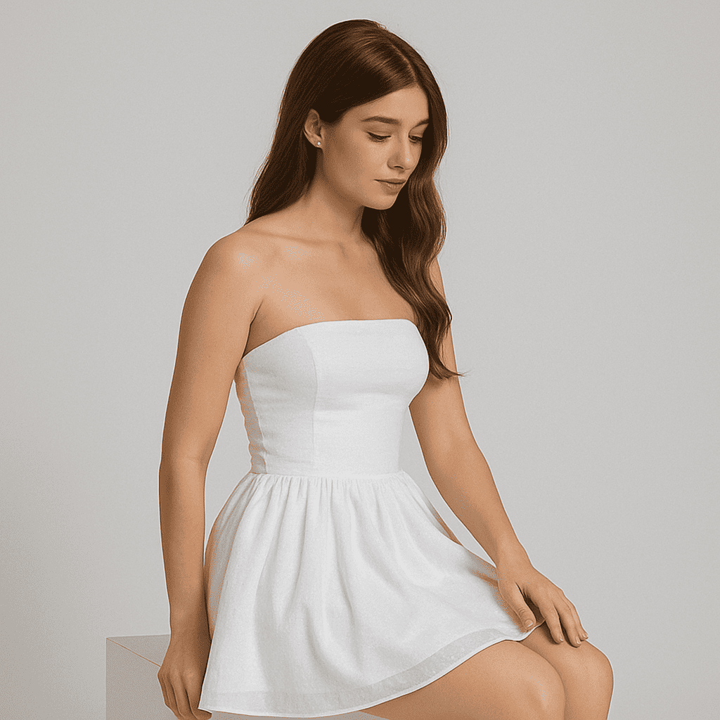 Elegant Strapless Lace Mini Dress – Back Bow Knot